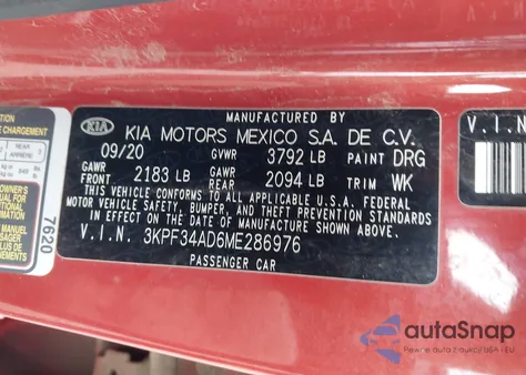 2021 Kia Forte Gt-Line z USA, uszkodzony, nr VIN 3KPF34AD6ME286976